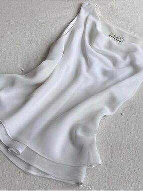 Jessica Cream Layered Chiffon Sleeveless Top 90s vintage scoup neck white top
